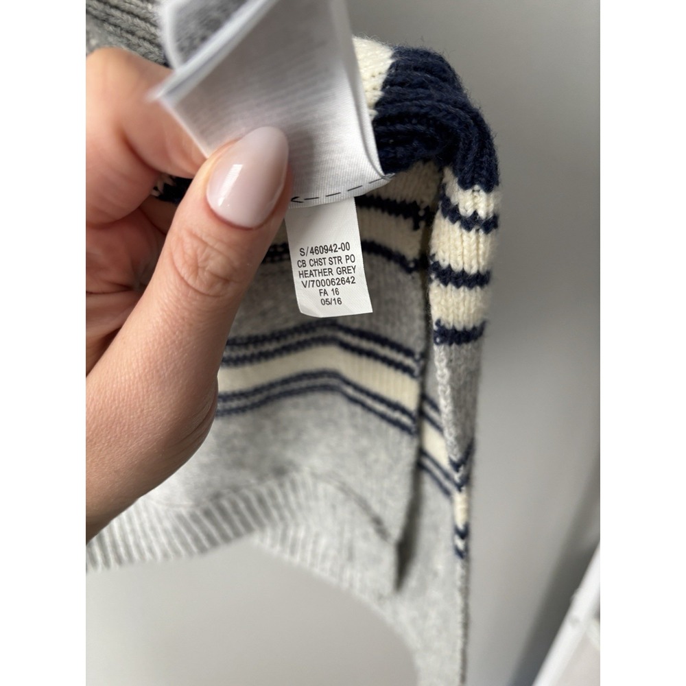 GAP Grey Knit Wool Blend Poncho Sweater Cream and Blue Stripes OS Cottagecore - Picture 9 of 10